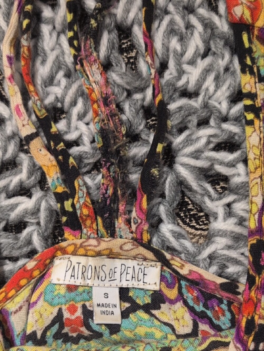 Patrons of Peace Boho Festival Tank Top Small | Psychedelic Print Racerback - Picture 3 of 7